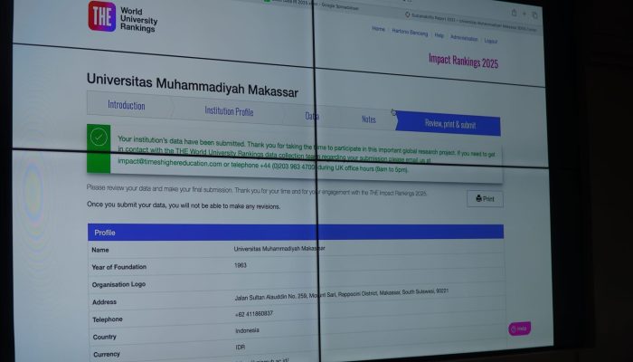 Unismuh Makassar Resmi Kirim Dokumen Pemeringkatan Times Higher Education, Fokus pada SDGs